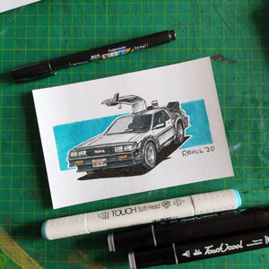 DeLorean Time Machine 6" x 4" Original Pen and Marker Art - SketchedUp20